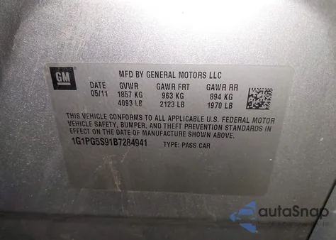 2011 Chevrolet Cruze 2Lt z USA, uszkodzony, nr VIN 1G1PG5S91B7284941